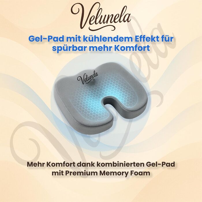 Гелеве сидіння з піною Memory Foam, сертифіковане IGR – ергономічне, знімає напругу, для спини – для офісу, авто, дому (сірий)