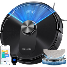 Робот-пилосос Proscenic Q10 з мокрою очисткою, 8000Pa, 200 хвилин роботи, лазерна навігація, керування через додаток, Alexa, Siri, Apple Watch, чорний
