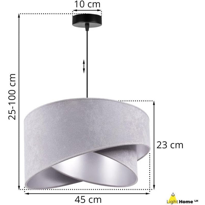 Підвісний світильник - Стельовий світильник промисловий для вітальні, спальні та їдальні - Металевий підвісний світильник з велюровим абажуром - (світло-сірий і сріблястий)