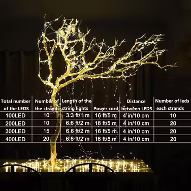 Світлодіодна водоспадна гірлянда Gresonic 300 LED, тепле біле світло, водонепроникна, для вулиці та дому, для лійки, дитячої кімнати, кемпінгу, балкона, декор для інтер'єру та екстер'єру