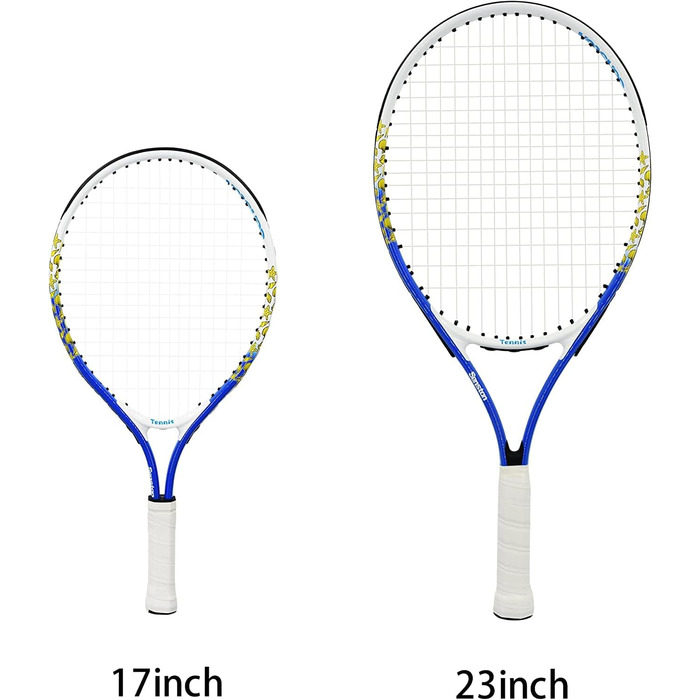 Тенісна ракетка Senston 19/23/25 комплект тенісних ракеток цільного дизайну з тенісною сумкою,накладкою,демпфером вібрації (мультяшний синій, 17 дюймів)