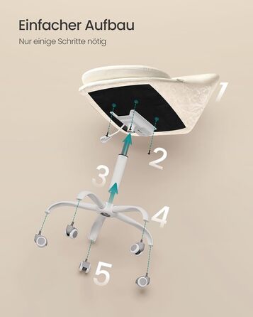 Крісло SONGMICS для офісу та дому, з оксамитовою передньою частиною, регульоване по висоті, для робочого кабінету або спальні, кремовий колір, OBG020WD01