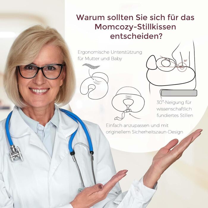 Подушка для годування Momcozy Stillkissen з безпечним бортиком – ергономічна подушка для годування та підтримки з регульованим ремінцем та знімним бавовняним чохлом, Медовий дощ (бежевий та помаранчевий)