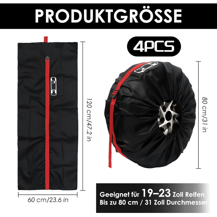 Набір чохлів для шин 4 шт., захисні чохли для шин 19-23 дюйми, водонепроникні, з UV-захистом, для зберігання та транспортування, червоний, розмір L (діаметр 81 см)