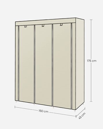 Шафа-купе, Розкладна шафа, Тканинна шафа, Складна шафа з 2 шт. ангами для одягу, 175 x 150 x 45 см, Бежева RYG12M Бежева одномісна