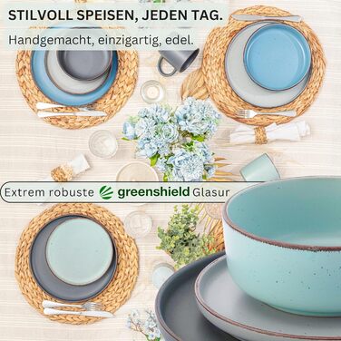 Набір посуду SÄNGER Bombay Sky Shades 20 предметів (4 особи) | Сервіз зі штучного каменю, 4 тарілки для їжі, 4 десертні тарілки, 4 миски, 4 тарілки для пасти, 4 чашки для кави | Кольоровий сервіз