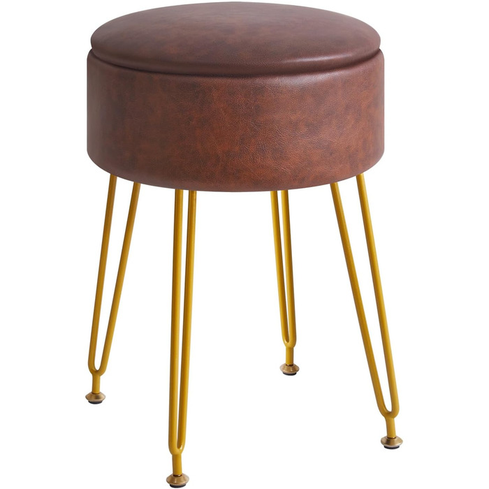 Пуф-табуретка з велюру IBUYKE, кругла, з металевими ніжками, коричневий, для дому