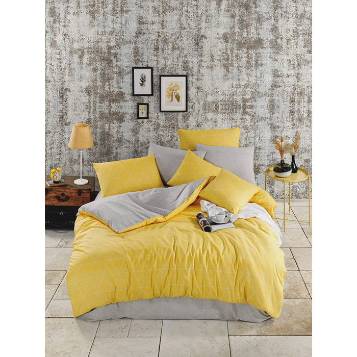 Постільна білизна Леонадо Вісенті з бавовни 135x200, сіро-жовта дихаюча змінна постільна білизна, комплект для спальні, наволочка ,покривало (200 х 220 см)