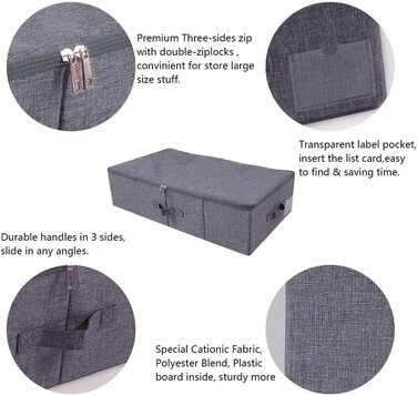 Я буду створювати на замовлення тристоронню кошик із застібкою-блискавкою, складаний контейнер для зберігання під ліжком для ковдр, верхніх ліжок, верхніх ліжок і т. д. (чорно-сірий)
