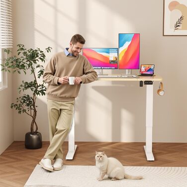 Регульований стіл JUMMICO Standing Desk: електричний, з пам'яттю, 160x70 см, білий (бежева вставка)