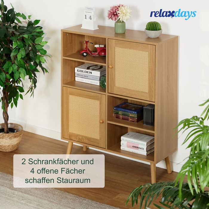 Тумбочка Relaxdays з 2 ротанговими дверцятами