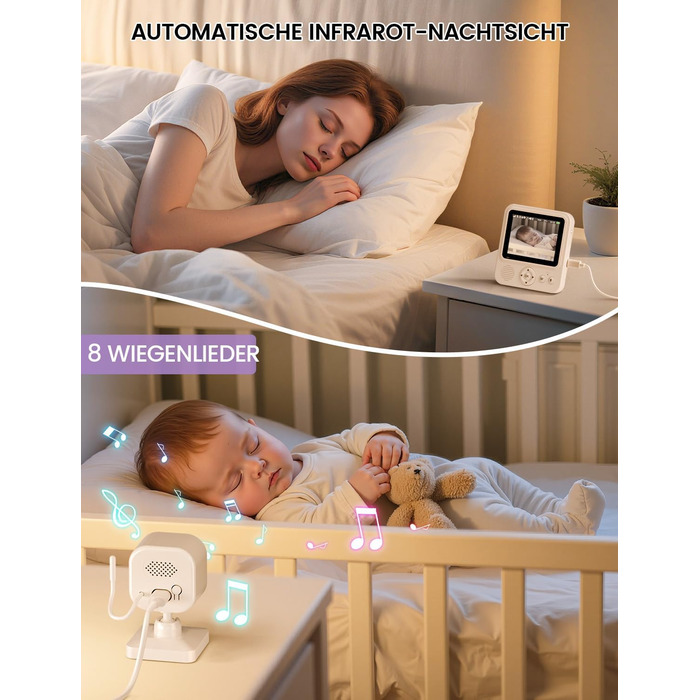 Відеоняня OBVHNUA з камерою 720P, IPS монітором 2.8