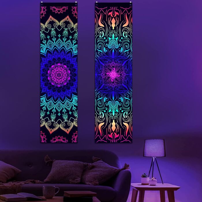 Упаковки Blacklight Mandala Tapestry UV Reactive Bohemian 120x32.5см для спальні/вітальні, 2