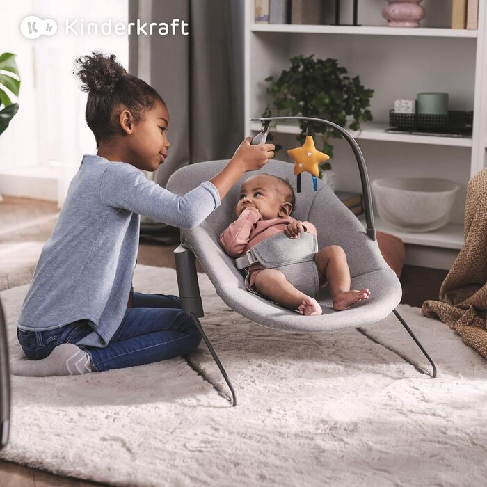 Дитячий стільчик Kinderkraft ENOCK 3 в 1 (6 міс - 10 років), сірий. Регулювання спинки, знімний бампер та ремінь безпеки