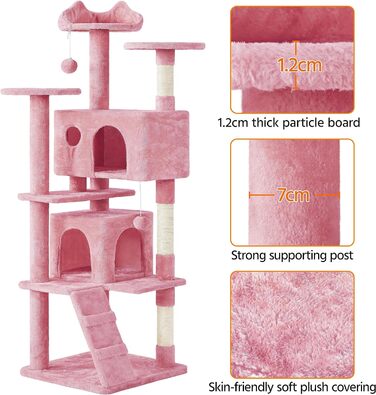 Кігтеточка Котячі меблі, Лазіння по дереву для котів, (178 см, рожевий)