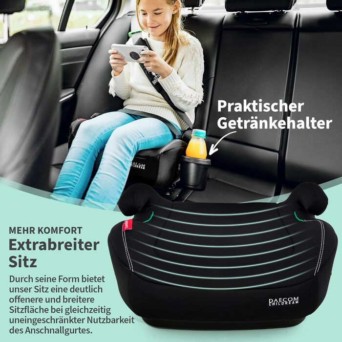 Та Isofix - Дитяче крісло 15-36 кг з підсклянником та накладкою на ремінь - Бустер ідеально підходить для дітей від 15-36 кг (чорний)