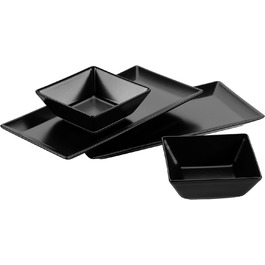 Миски/тарілки прямокутні тарілки та 2 квадратні миски чорного кольору порцеляновий набір посуду на 2 особи, 931364