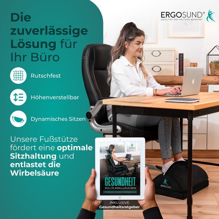 Підставка для ніг під стіл Ergocomfort Premium, регульована, чорна. Ергономічна підставка для ніг, офіс, home office