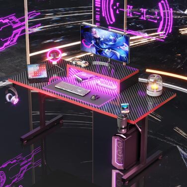 Ігровий стіл Devoko 160x60 см з LED підсвічуванням, підставка для монітора, карбонове покриття, ергономічний дизайн, чорний