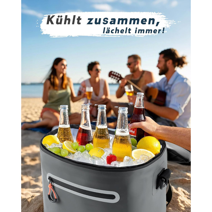 Термосумка-холодильник 14л ізольована водонепроникна темно-сіра для кемпінгу, пікніка, пляжу та грилю