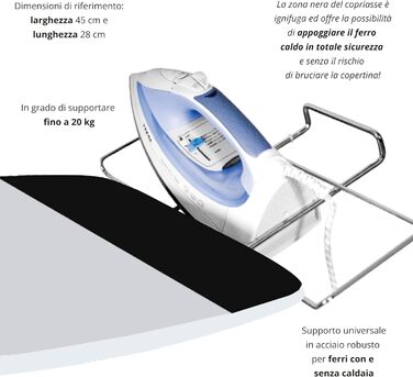 Прасувальна дошка Elegant Plus - Зроблено в Італії - 125 x 46 см - Прасувальна дошка з хромованої сталі - м'яка кришка з вогнетривкою зоною