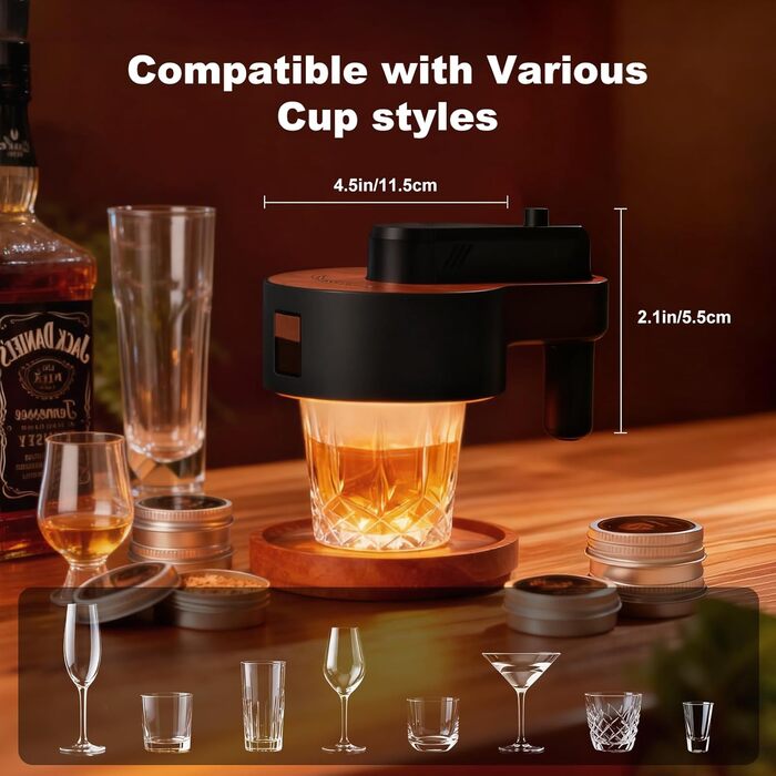 Набір для копчення віскі з інтегрованим запальничкою, 6 видів дерев'яної стружки, 2 склянки, 2 форми для льоду, набір для коктейлів, подарунок на Різдво та день народження для чоловіків, батька, чоловіка (БЕЗ бутану) (коричневий)