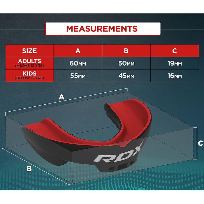 Гексоген для захисту рота Бойові мистецтва, захист зубів для занять спортом, ідеальна для дихання і настроюється, захист зубів для, ММА Кікбоксинг хокей Футбол Муай Тай регбі зі зручним ящиком для зберігання, (Червоний Чорний, Для дітей молодше 12 років)