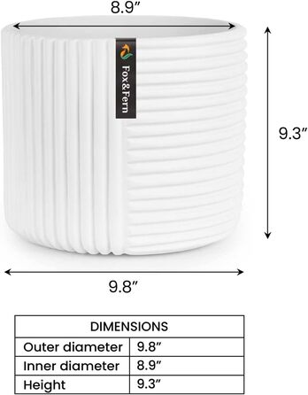 Горщик для квітів Fox & Fern Großer 30,5 см - великий кашпо з високоякісного полістоуну з 3D-текстурою та дренажним отвором; горщик 30,5 см для кімнатних рослин; великий горщик для дому (білий)