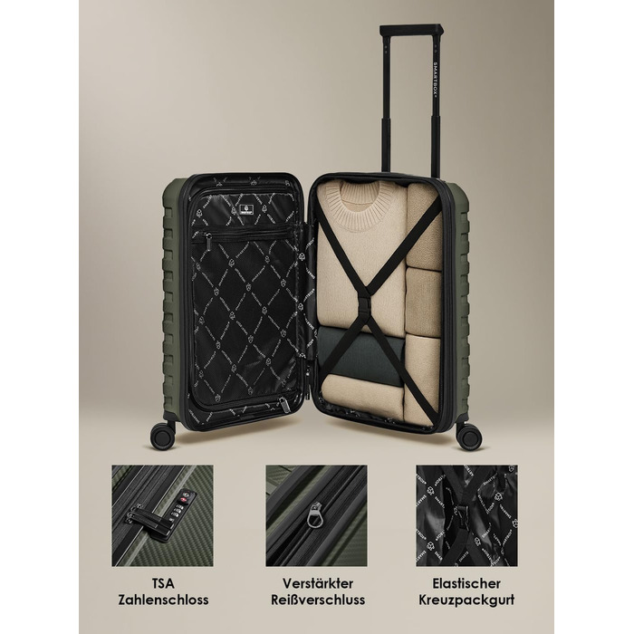 Набір валіз Smartbox Hartschalen 3 шт. | Розширювані, з TSA-замком, з відділенням для ноутбука | Olive (Оливковий), S (55 см)