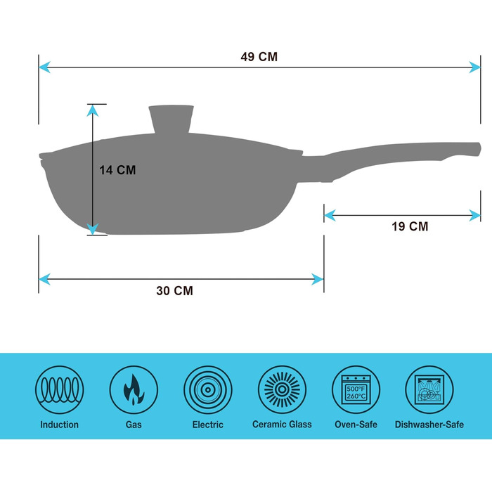 Сковорода з антипригарним покриттям INTIGNIS Wok з кришкою, каструля вок 30 см індукційні газові електричні плити, каструля без хімікатів (чорна)