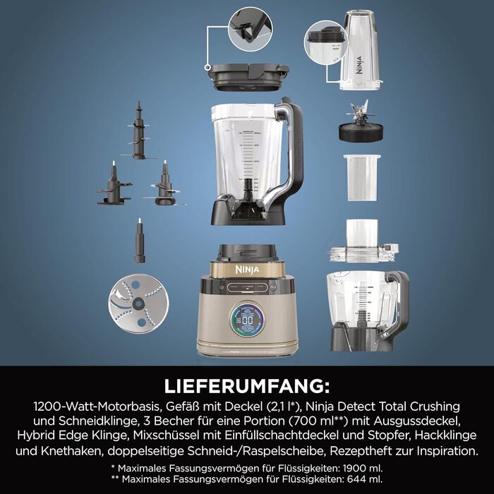 Блендер-чопер Ninja 3-в-1 Detect Power Pro (1200W), чорний, Stone Gold, TB401EUSTGD