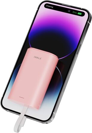 Портативний зарядний пристрій з кабелем, сумісний з iPhone і Samsung, рожевий, 9000mAh