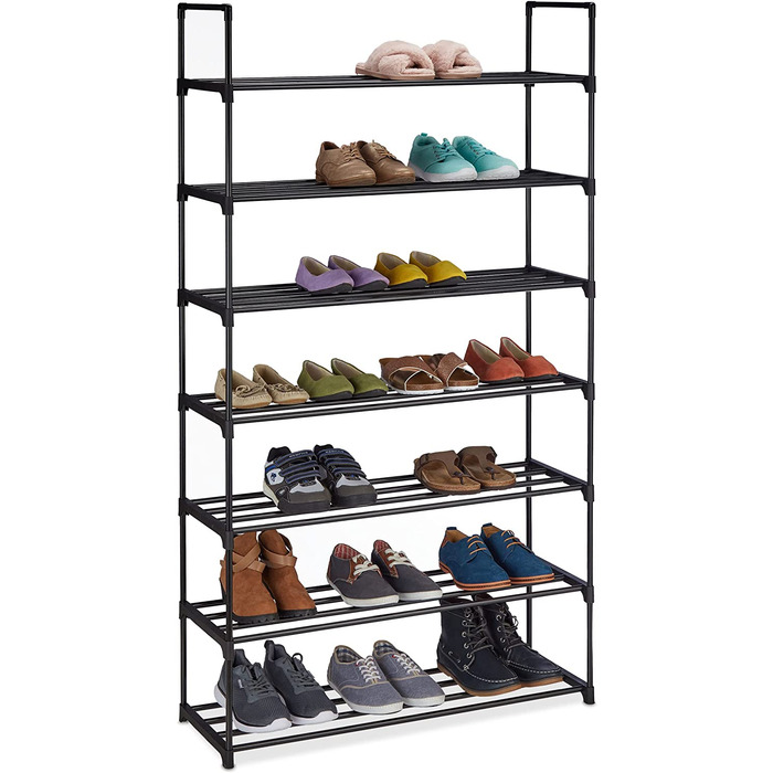 Система розеток для взуття Relaxdays, для 12 пар взуття, Висота 67 x 90,5 x 30,5 см, металева підставка для взуття, чорний 10036199348 (7 рівнів)