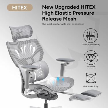 Офісний крісло MUSSO X700 з підтримкою попереку GlideTrack, 6D підлокітники, 4D підголівник, ковзне сидіння та підставка для ніг – інтелектуальний комфорт для роботи, навчання та геймінгу (світло-сірий)