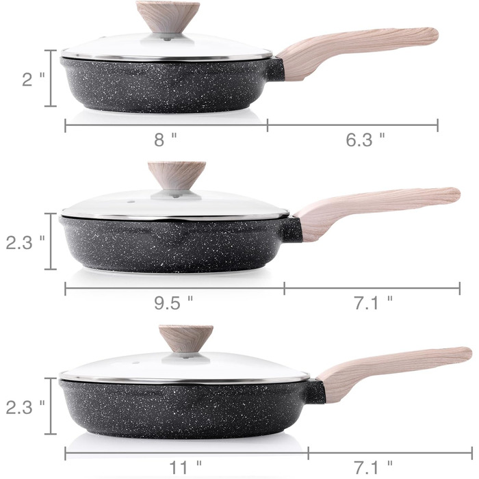 Набір сковорідок Kordisen з антипригарним керамічним покриттям 20/24/28 см, 3 шт. - здорове посуд без PFOA та PFAS, для індукційних плит
