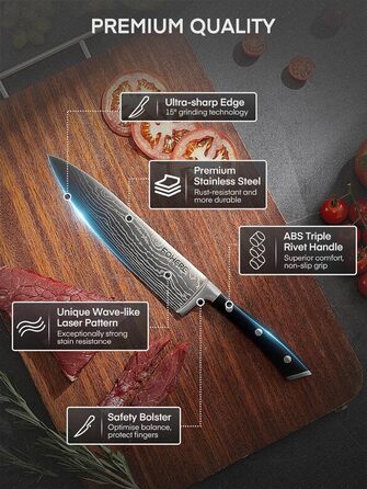 Набір ножів FOHERE 7 предметів: кухонний, для хліба, овочевий, з точилкою та магнітним блоком з нержавіючої сталі та дерева