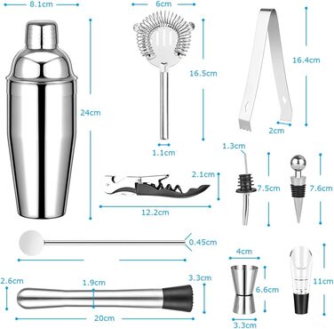 Набір шейкерів для коктейлів 750 мл з нержавіючої сталі для домашнього бару подарунок та аксесуари, 12 шт.