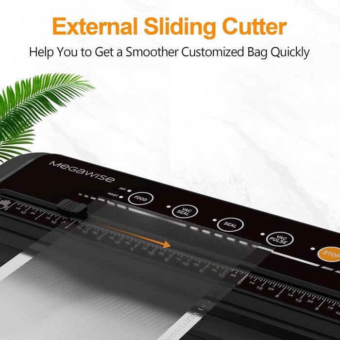 Вакууматор Megawise для продуктів з потужністю 80 кПа, автоматичний вакуумний пакувальник з режимами для сухих та вологих продуктів, чорний (комплект з 10 пакетами та різаком)