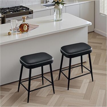 Набір з 2 барних стільців з мікрофібри, ретро стиль, з підніжкою, 62.5 см, без спинки, сірий (чорна шкіра)
