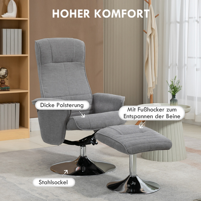 Крісло HOMCOM з пуфом, поворотне, з регульованою спинкою, до 150 кг, 69 x 71 x 104 см, сіре