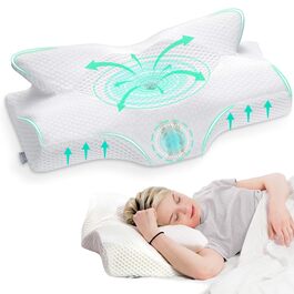 Ортопедична подушка Elviros з memory foam для тих, хто спить на боці, з підтримкою шиї, 64 x 12,5/10,5 x 38 см, біла