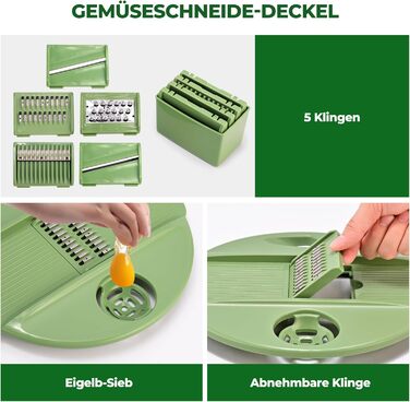 SUSTEAS Салатниця-швидкокрутка 4.5л з кришкою, чаша для салату з 5-лопатевим ножем, механізм Kubelantrieb та сепаратор для яєць – для миття, сушіння та нарізання салату, овочів, фруктів