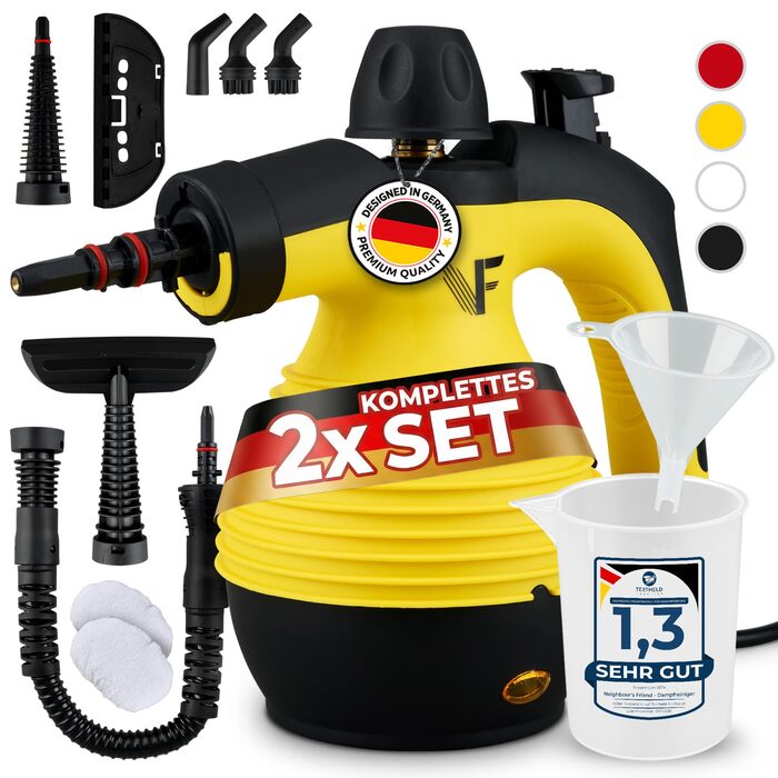 Пароочисник ручний Neighbor's Friend® Нова модель - Потужний ручний пароочисник, 3.5 Bar, кабель 4м, бак 350мл. Для авто, майстерні, дому та миття вікон (Пароочисник - Жовтий - 2 шт. в наборі)