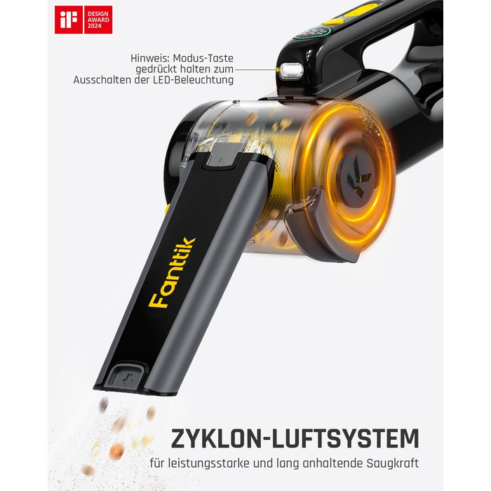 Акумуляторний ручний пилосос Fanttik Fold V10 APEX Pivot для авто та дому, потужність 17 000 Па, LED-дисплей, з гнучким шлангом та щіткою для шерсті тварин