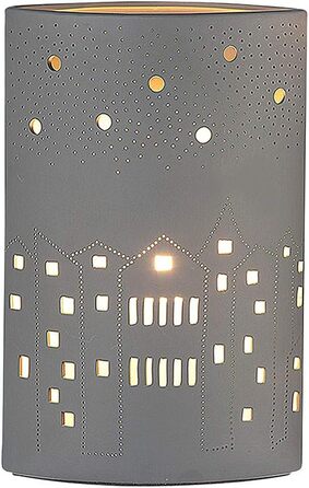 Декоративна лампа настільна - мотив Будинки міста - виготовлена з сірого фарфору - розетка E 14, макс. 40 Вт - висота 27 см