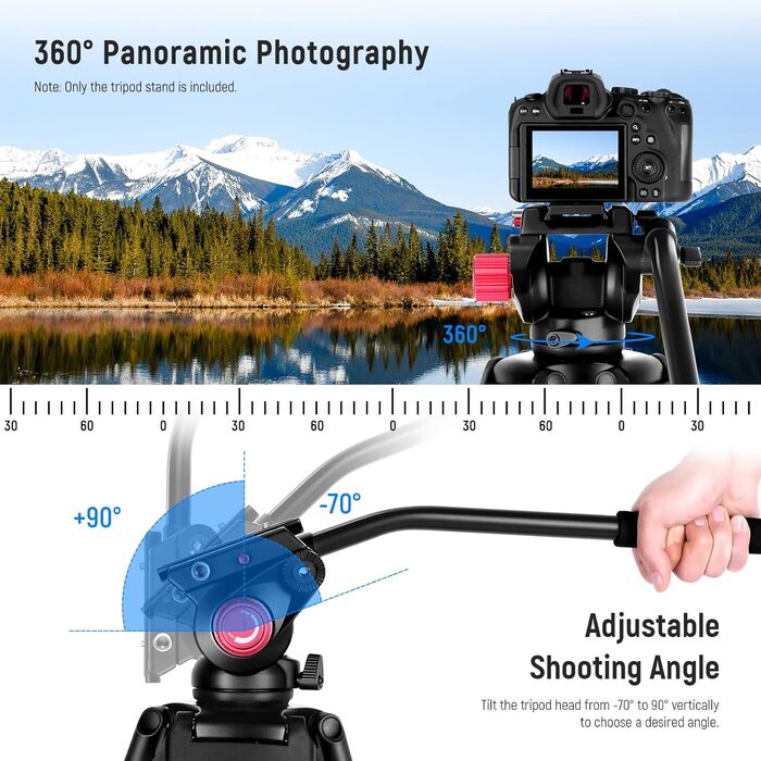 NEEWER відеоштатив 200 см з алюмінію, 360° флюїд-голівка, для DSLR камер Canon, Nikon, Sony, вантажопідйомність 8 кг