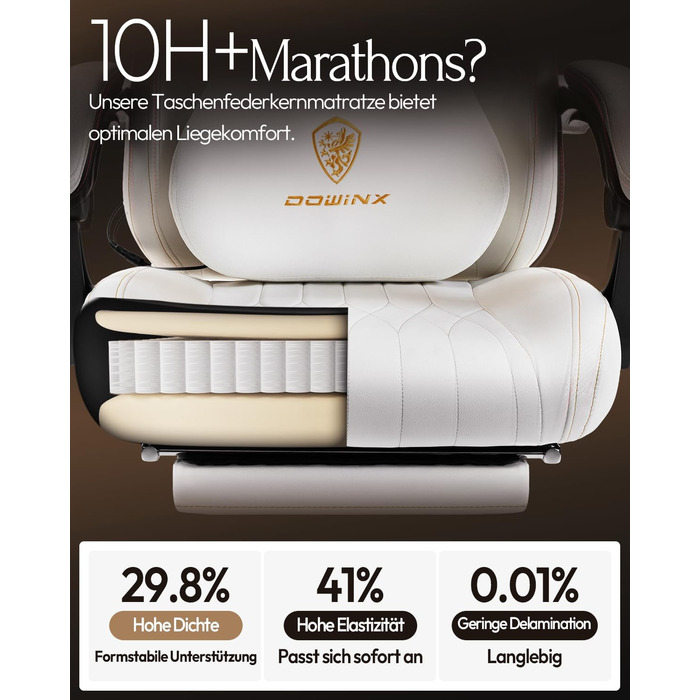 Ігровий крісло Dowinx з масажем, ергономічний дизайн, підтримка попереку та шиї, до 135 кг, шкіряне, чорний