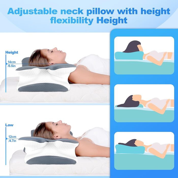 Ортопедична подушка для шиї LNZHAO з memory foam - підтримка для сну на боці, спині та животі - для зняття болю в шиї та плечей (темно-сіра)