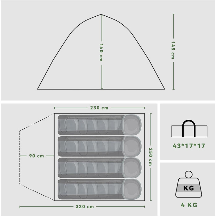 Намет 4-місний кемпінговий намет з тамбуром, намети армійські зелені