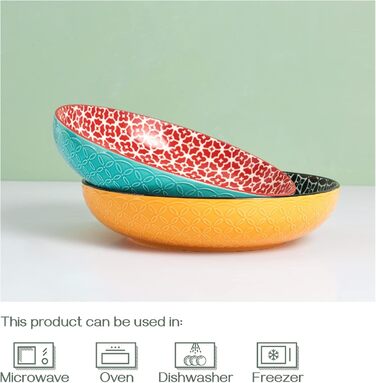 Салатник DOWAN 2000 мл, набір 2 шт, діаметр 24.1 см, порцеляновий, для пасти, мікрохвильова піч, посудомийна машина, штабельовані, різнокольорові